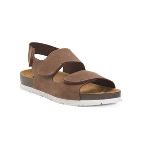 PLAKTON Chestnut Made In Spain Nubuck Leather Genius Comfort Footbed Sandals